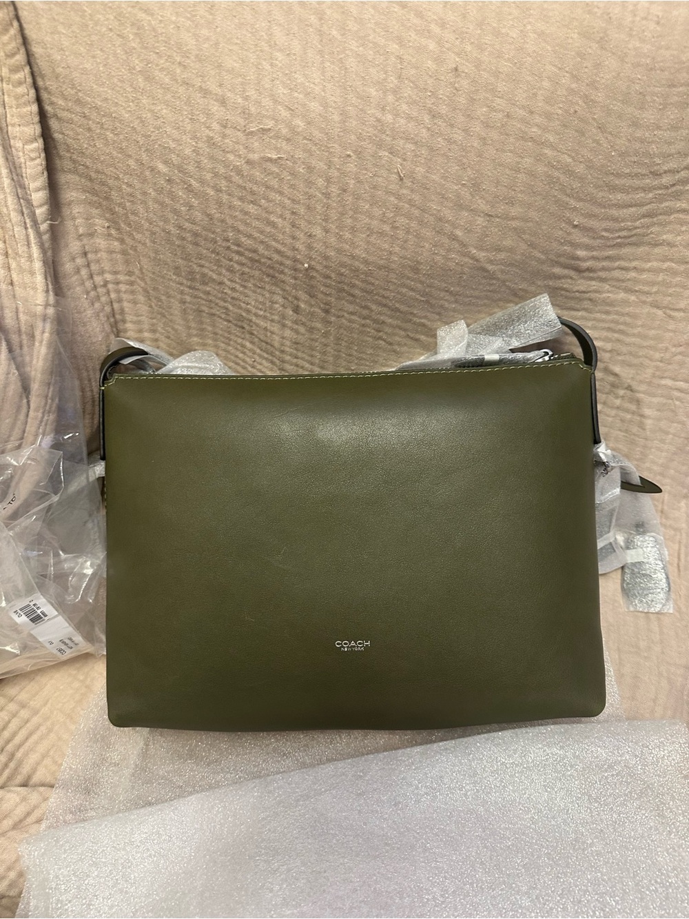 Coach Mott 33 Olive Leather Messenger Bag with Silver Hardware